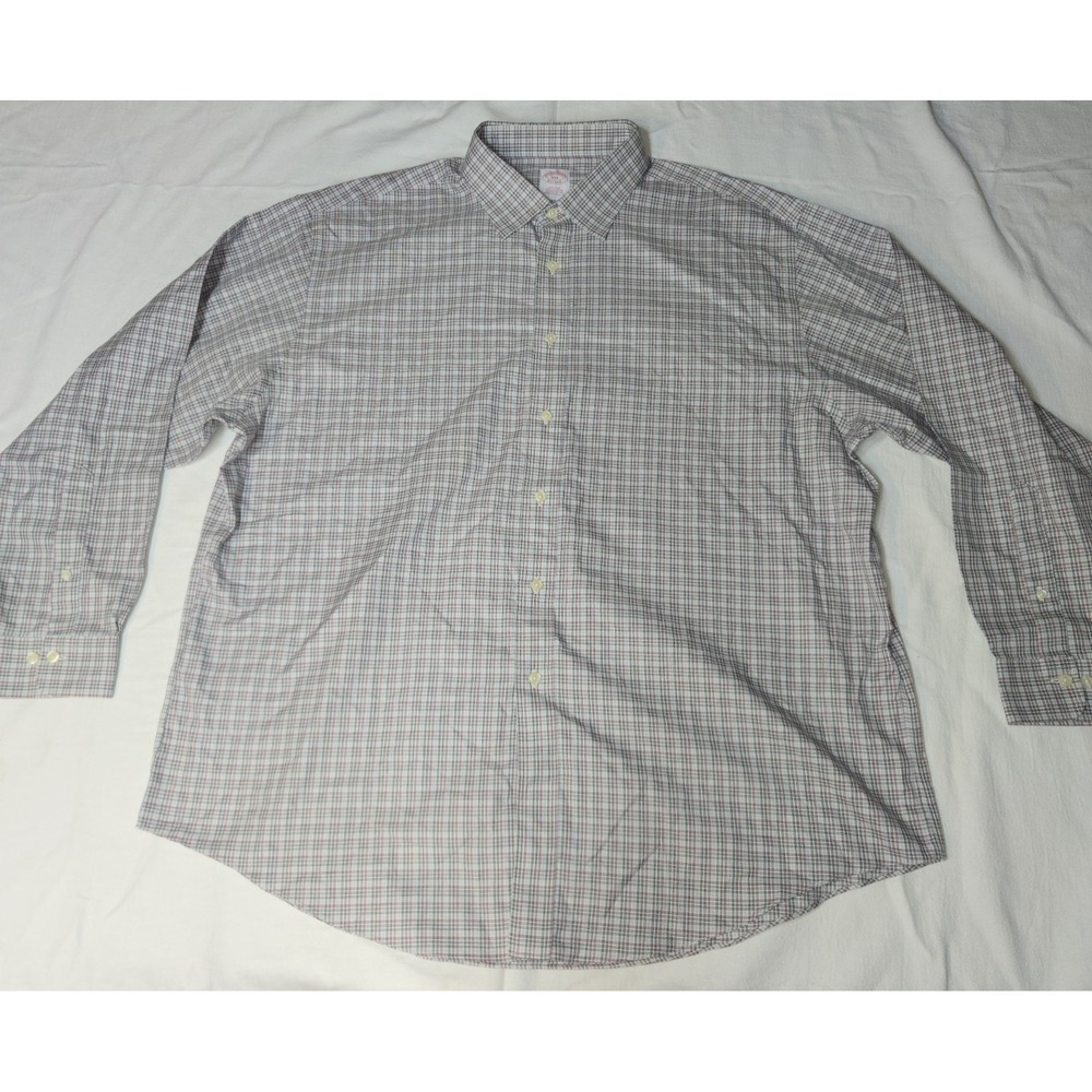 Brooks Brothers 1818 Non-Iron Dress Shirt XXL Multi Check American Supima Cotton